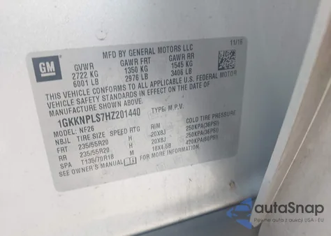 2017 GMC Acadia Denali из США, поврежденный, VIN 1GKKNPLS7HZ201440